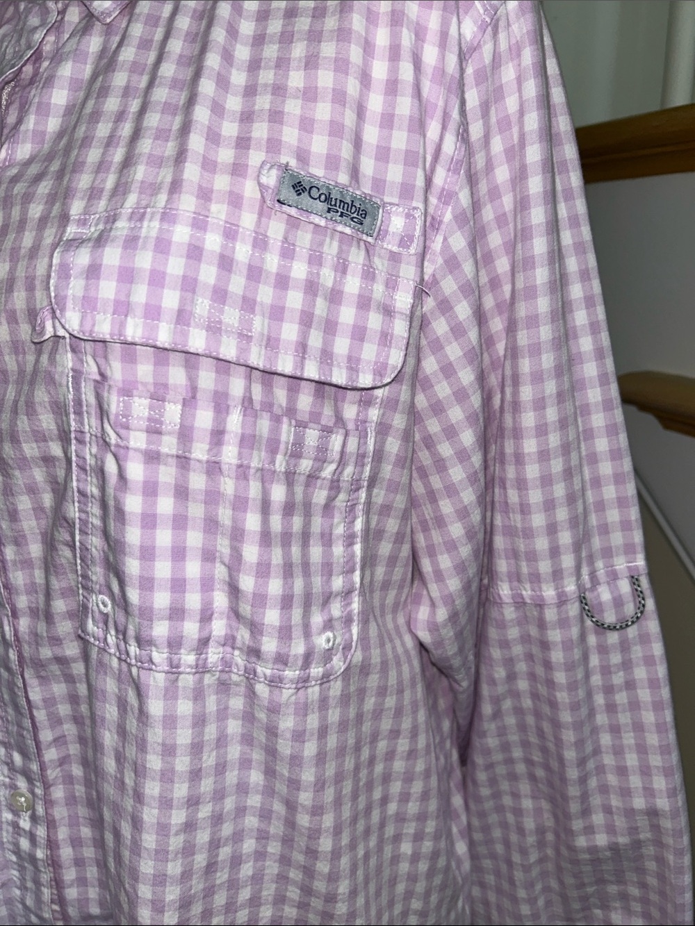 Columbia PFG Women's Lavender Gingham Button-Up Shirt. Great shape. Size XL - Picture 3 of 9